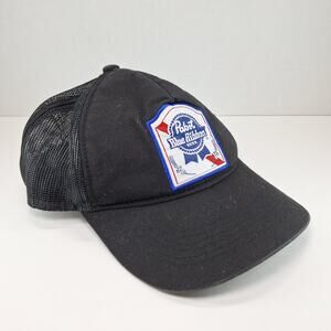 Pabst Blue Ribbon PBR Hat Cap Mens Black Snapback Trucker Mesh Embroidered Logo